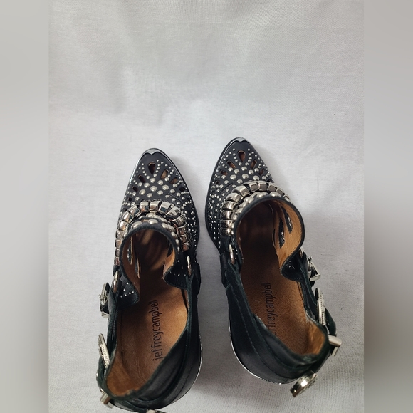 Jeffrey Campbell Calhoun Ankle Boot Black Silver Metal Studded Leather Sz 6 - Picture 5 of 11